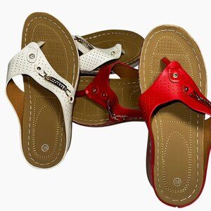 TWO 2 Pair Comfy Ortho Wedge Sandals 38 (7-7.5) - Soft Glam Cutout Slip-Ons